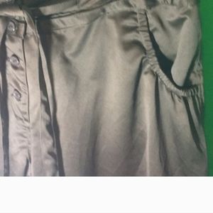 Ashley Stewart brown silk Capris with drawstring hem.